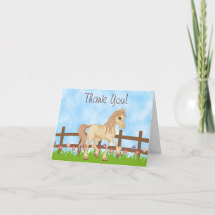 Pretty Cream Horse and Flowers Thank You Card