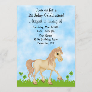 Pretty Cream Horse Girls Birthday Invitation