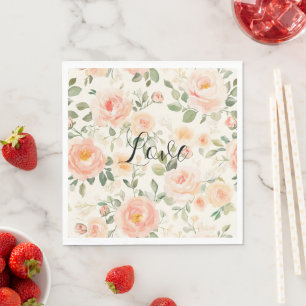 Pretty Cream Peach Floral Bridal Shower Napkin