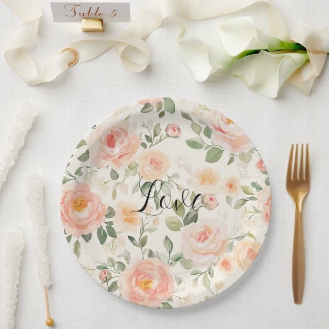 Pretty Cream Peach Floral Bridal Shower Paper Plate (Wedding)