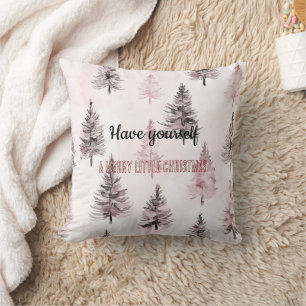 Pretty Cream Peach Floral Christmas Trees Cushion