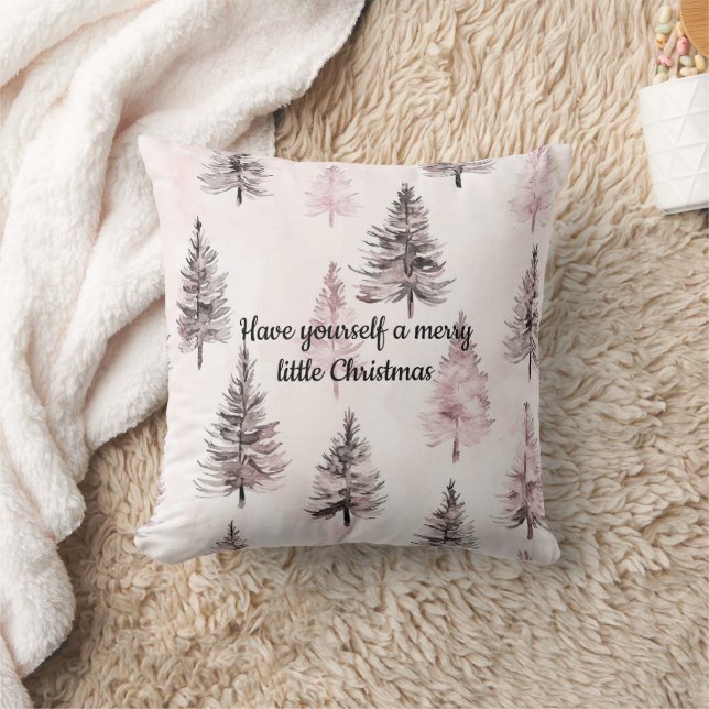Pretty Cream Peach Floral Christmas Trees Cushion (Blanket)
