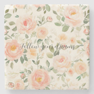 Pretty Cream Peach Floral Stone Coaster
