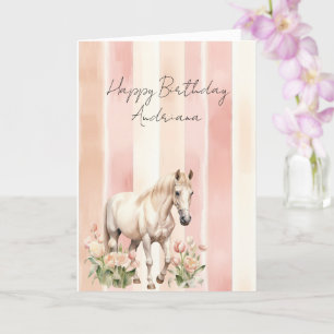 Pretty Cream Peach Pink Horse Floral Birthday Card