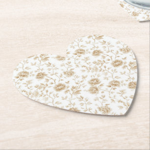 Pretty Cream White Floral Bridal Shower Paper Coaster