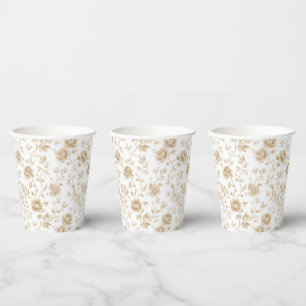 Pretty Cream White Floral Bridal Shower Paper Cups