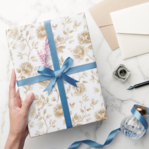 Pretty Cream White Floral Bridal Shower Wrapping Paper