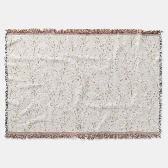 Pretty Cream White Flowers Throw Blanket (Front)