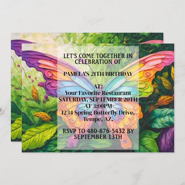 Pretty Creative Butterfly Design Birthday Party Invitation (Front/Back)