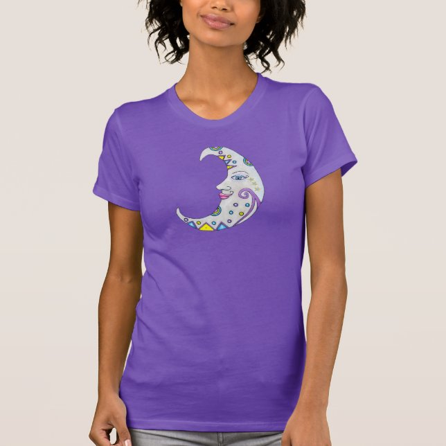 Pretty Crescent Moon Face Colourful Patterns T-Shirt (Front)
