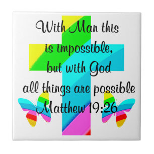 PRETTY CROSS AND RAINBOW MATTHEW 19:26 DESIGN CERAMIC TILE