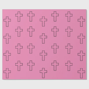 Pretty Cross Outline Pattern on Pink Wrapping Paper