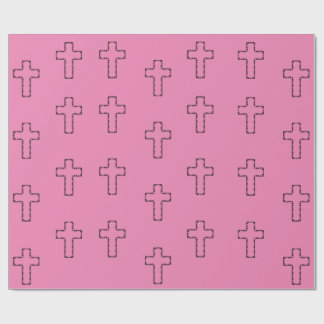 Pretty Cross Outline Pattern on Pink Wrapping Paper