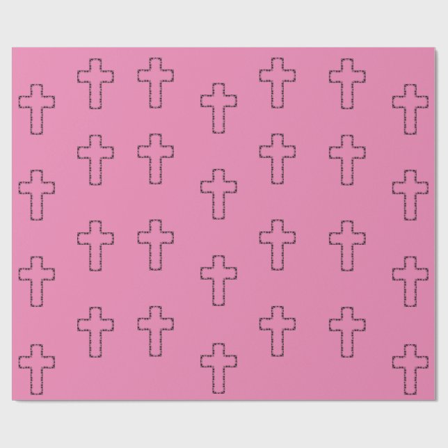 Pretty Cross Outline Pattern on Pink Wrapping Paper (Flat)