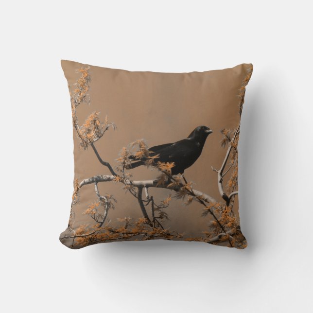 Pretty Crow On A Branch Cushion (Front)