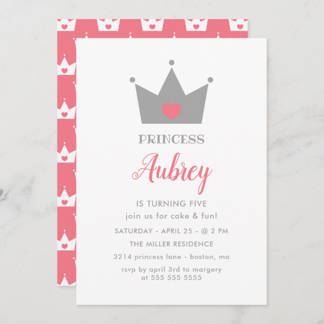 Pretty Crown Princess Birthday Party Invitation (Front/Back)