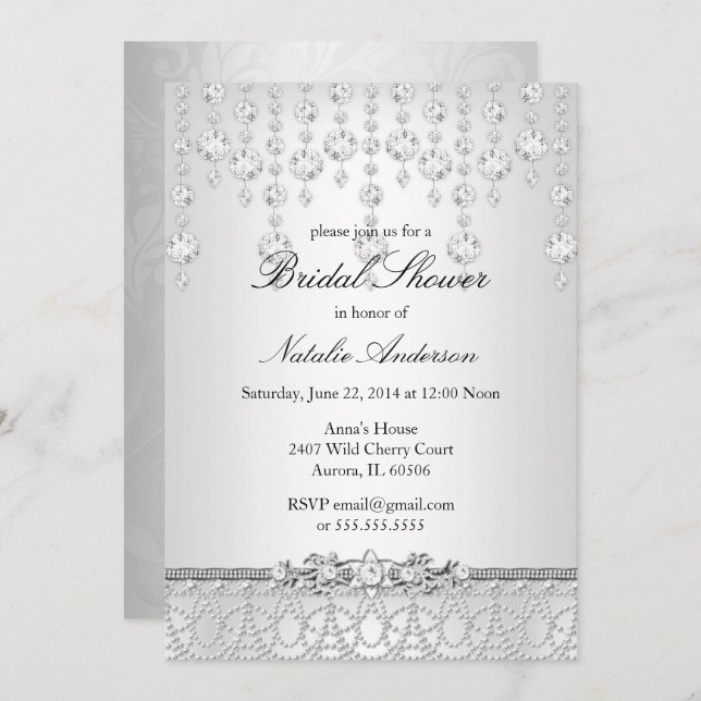 Pretty Crystal Bridal Shower Invitation (Front/Back)