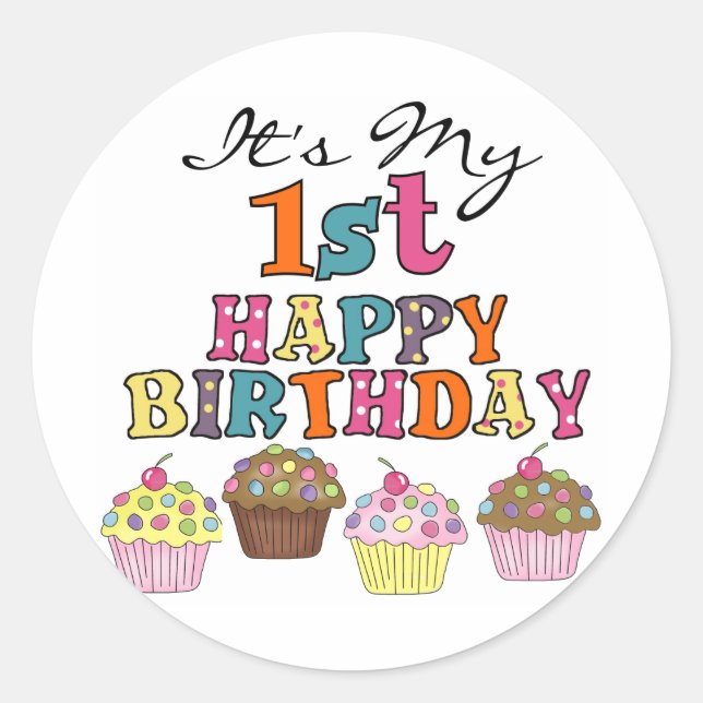 Pretty Cupcakes 1st Birthday Tshirts and Gifts Classic Round Sticker (Front)