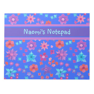 Pretty, Custom Blue Flower-Power Notepad or Jotter