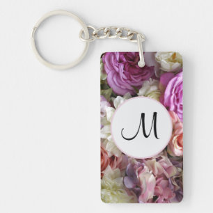 Pretty custom initial pink floral key ring
