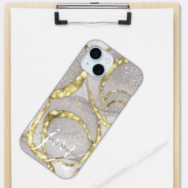 Pretty Custom Name Monogram Iridescent Swirl  Case-Mate iPhone Case (Creator Uploaded)