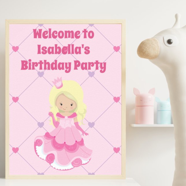 Pretty Custom Princess Pink Girls Birthday Party Poster (Creator Uploaded)