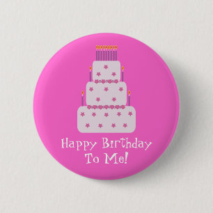Pretty Customisable Birthday Cake Pink 6 Cm Round Badge