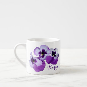 Pretty customizable name Karen purple pansy  Espresso Cup