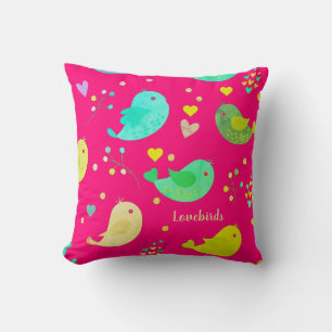 Pretty Cute Birds Love Hearts Cushion