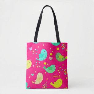 Pretty Cute Birds Love Hearts Tote Bag