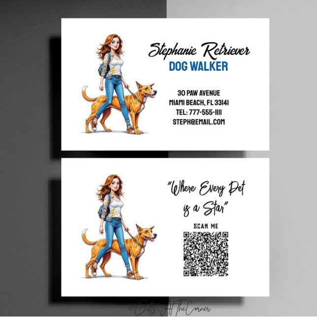 Pretty Cute Girl Dog Walker Pet Sitter Business Card (Creator Uploaded)