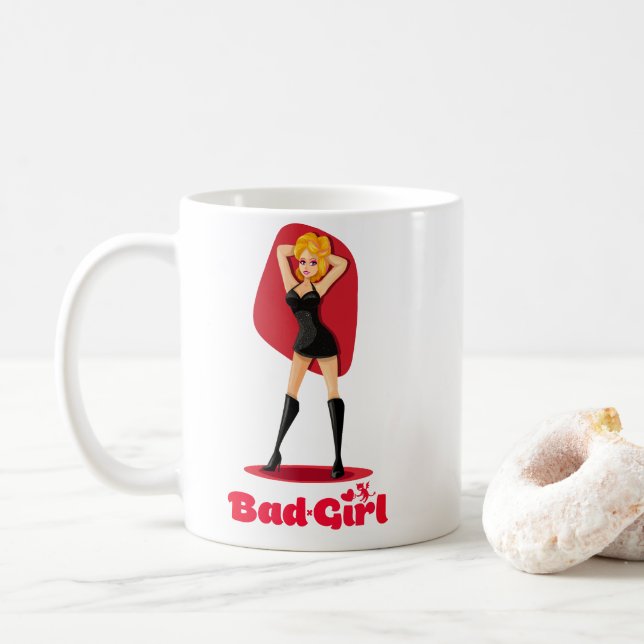 Pretty Cute Girl In Black White Coffee Mug (With Donut)