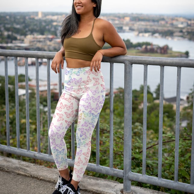  Pretty Cute Girly Pastel Butterfly Pattern Summer Leggings (Creator Uploaded)