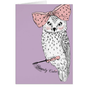 Pretty Cute Girly White Owl Bird Drawing