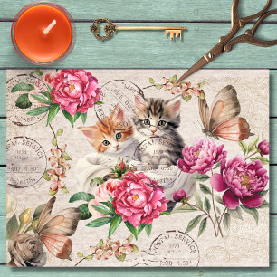 Pretty cute kitty cats sitting Botanical rustic Tissue Paper
