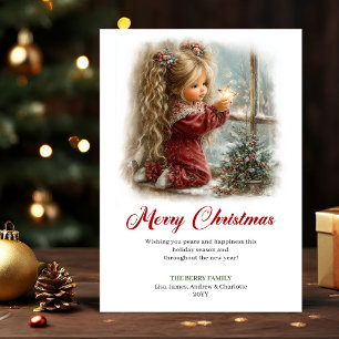 Pretty Cute Little Girl Holiday Scene Greeting Car Card