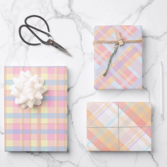 Pretty Cute Pastel Retro Classic Plaid Patterns Wrapping Paper Sheet (Front)