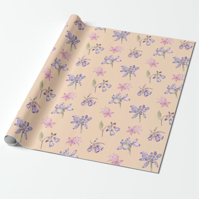 Pretty Cute Purple Wildflower Baby Shower Girl Wrapping Paper (Unrolled)