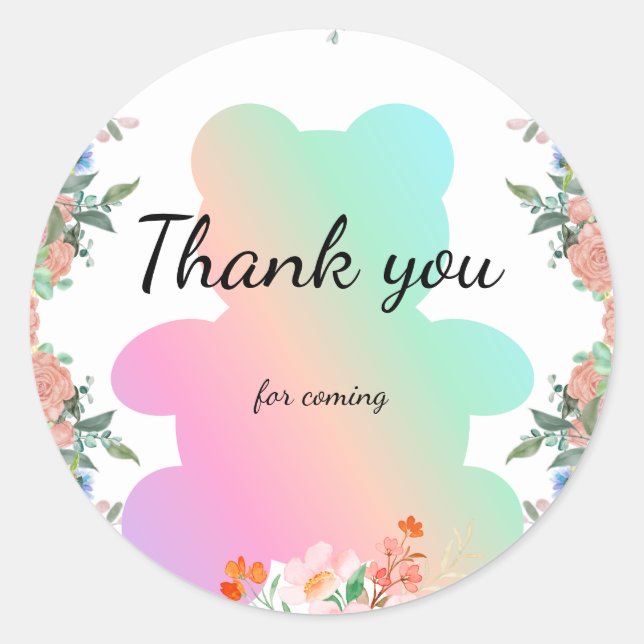 Pretty cute rainbow Bear flora gradient birthday Classic Round Sticker (Front)