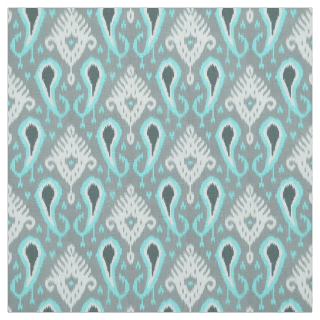 Pretty Cute Trendy Turquoise Ikat Tribal Pattern Fabric (Swatch)
