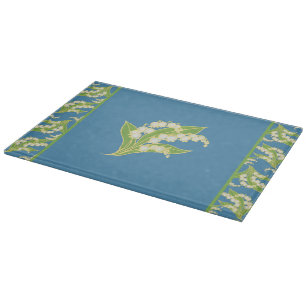 Pretty Cutting Board: Lilies of the Valley, Blue Board