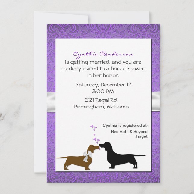 Pretty Dachshunds Bridal Shower Invitation (Front)