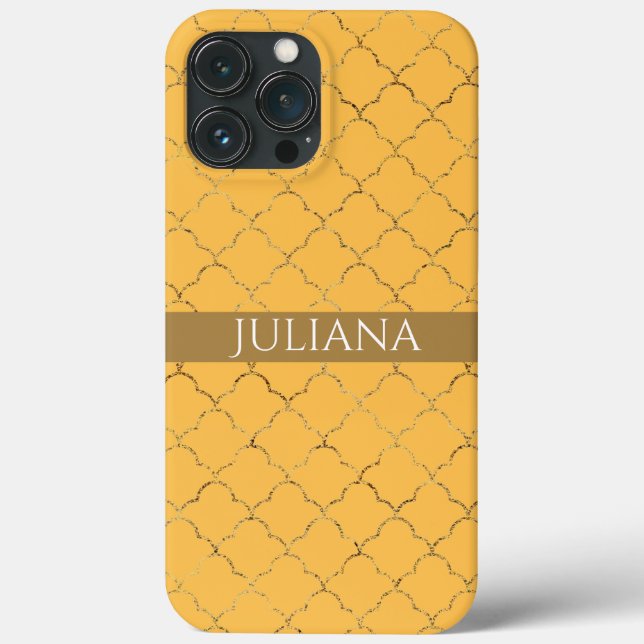 Pretty Daffodil  Gold Quatrefoil Personalised  Case-Mate iPhone Case (Back)