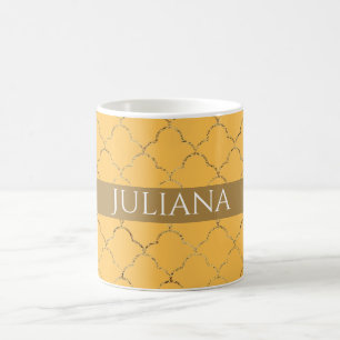 Pretty Daffodil  Gold Quatrefoil Personalised  Coffee Mug