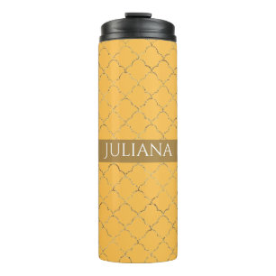 Pretty Daffodil  Gold Quatrefoil Personalised  Thermal Tumbler