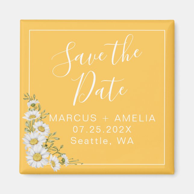 Pretty Daffodil Yellow & Daisies Save The Date  Magnet (Front)