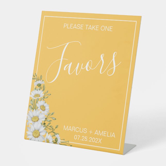 Pretty Daffodil Yellow & White Daisies Favours  Pedestal Sign (Front)