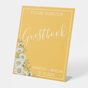 Pretty Daffodil Yellow & White Daisies Guestbook  Pedestal Sign