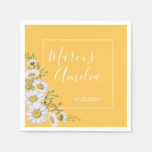 Pretty Daffodil Yellow & White Daisies Wedding Napkin (Front)