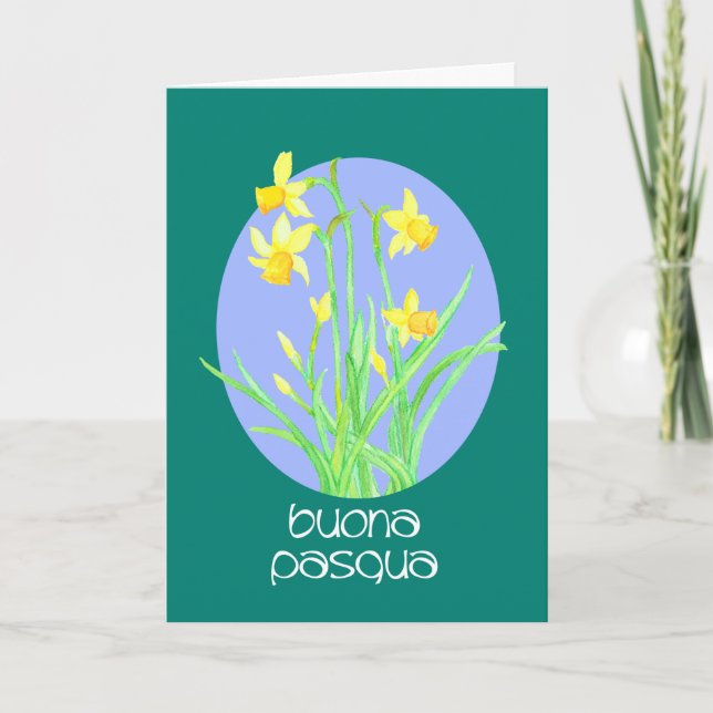Pretty Daffodils Italian Language Easter Holiday Card (Front)